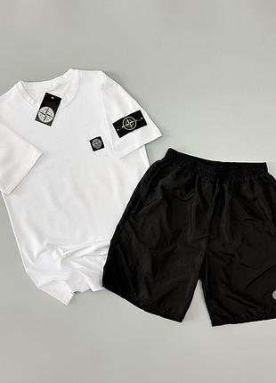 Футболка (белая) + шорты плащевка stone island