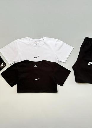 Футболка черная nike + футболка белая nike + шорты nike lampas + носки в подарок