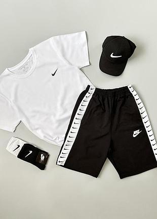 Футболка белая nike + шорты nike lampas + кепка + носки в подарок