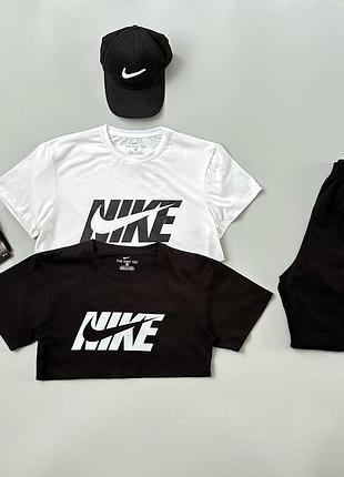 Футболка черная nike big + футболка белая nike big + шорты nike lampas + кепка в подарок + носочки в подарок