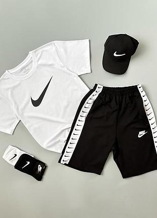 Футболка біла nike + шорти nike lampas + кепка + шкарпетки в подарунок