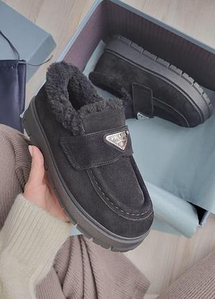 Prada suede loafers shearling black 36