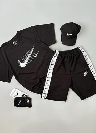 Футболка черная nike air twix+ шорты nike lampas + кепка + носочки в подарок