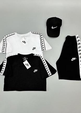 Футболка черная + футболка белая + шорты + кепка nike lampas