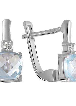 Серебряные серьги с натуральным топазом 2.541ct, родирование, 925 проба, англ. замок