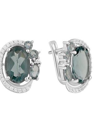 Сережки срібні родовані 925 проби з топазом лондон блю 6.91ct, англійський замок 2127390