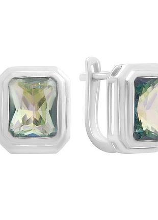 Серьги серебряные 925 пробы с мистик топазом 4.563ct, родированные, английский замок
