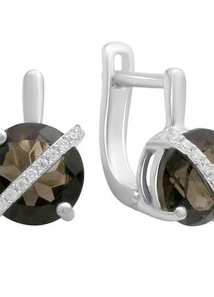 Сережки срібні 925 проби родовані з раухтопазом 3.465ct та фіанітами, англійський замок