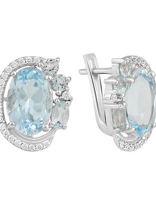 Серьги серебряные с натуральным топазом 9.12ct, родированные, проба 925, английский замок