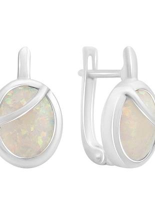 Серьги серебряные высокогокачества с опалом 2.06ct, родированные, проба 925, английский замок