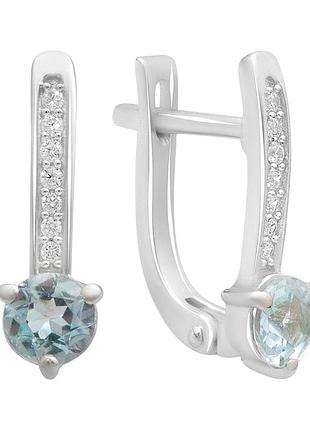 Серебряные серьги с натуральным топазом 1.21ct и фианитами, родированные, 925 проба