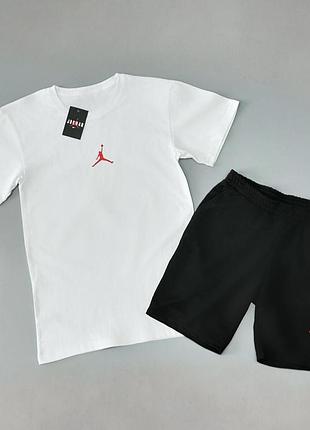 Футболка(белая)+шорты air jordan классический (красный логотип)