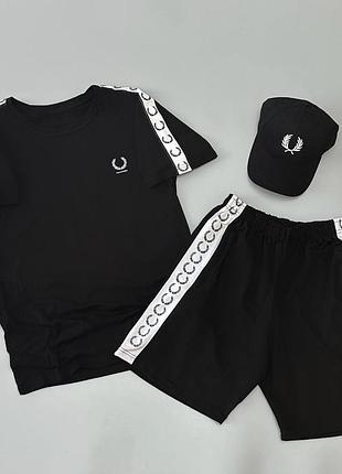 Футболка (чорна) + шорти + кепка fred perry lampas