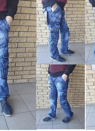 Джинси чоловічі коттонові з накладними кишенями "карго" vigoocc, туреччина 34