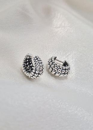 Серебряные серьги кольца широкие без камней галактика серебро 925 пробы родированное 2031о 6.15г