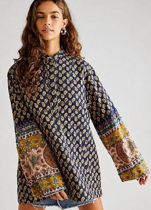 Нова стьобана бавовняна сорочка бохо з розкішними рукавами free people gorgeous paisley embellished shirt jacket