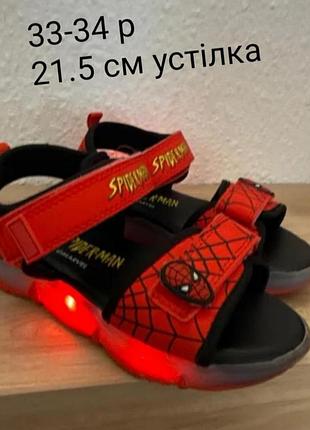 Светящиеся босоножки с подсветкой сандалии primark человек-паук spiderman р. 33-34 (21.5 см)