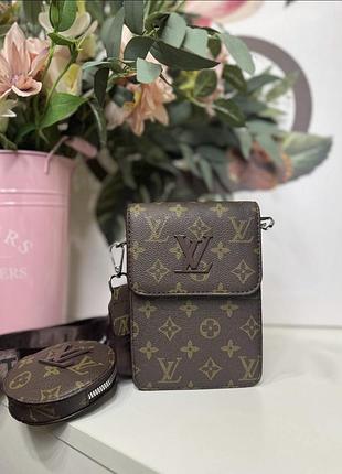 Сумка louis vuitton, сумка для телефона луї віттон, барсетка для телефона, сумка через плече коричневий