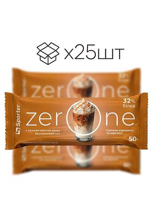 Блок батончиков sporter zero one, 50 грамм соленая карамель и макьято – 25 штук (без сахара)(7901933)