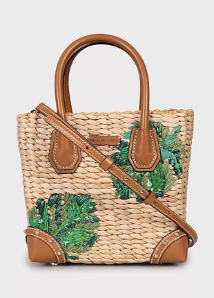 Michael kors плетена сумка з вишивкою та паєтками, бежева