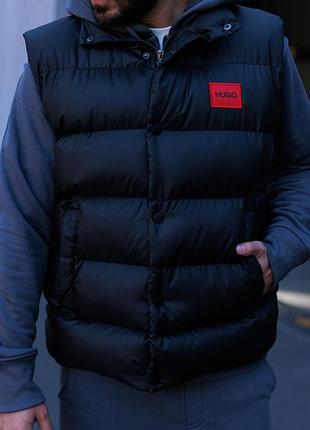 Чоловіча жилетка демісезонна hugo boss чорна брендова повсякденна безрукавка хуго бос, чоловіча жилетка xxl