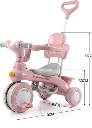 Дитячий триколісний велосипед baby carriage 588 рожевий з батьківською ручкою • велосипед-коляска baby carriage 588 для малюків з