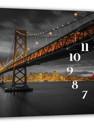 Картина на холсте mako bridge night gold с часами 30×53 см бесшумный плавный ход кварцевый механизм 3053-041