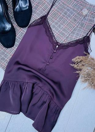 Новий літній топ h&m s топ в білизняному стилі бордовий топ на тонких бретельках топ на ґудзиках