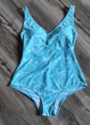 Слитный голубой купальник scuba с цветочным принтом, размер l (uk 14 / eur 40)