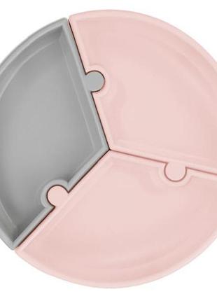 Секционная тарелка minikoioi puzzle на присоске силиконовая розовый, серый (101050058)