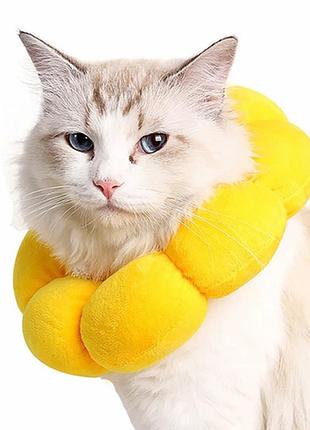 Мягкий воротник-подушка для кошек lesko dt1001 s yellow послеоперационный защитный от вылизывания