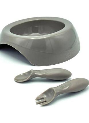 Набір посуду для дітей difrax тарілка, виделка та ложка сірий (7342 clay)