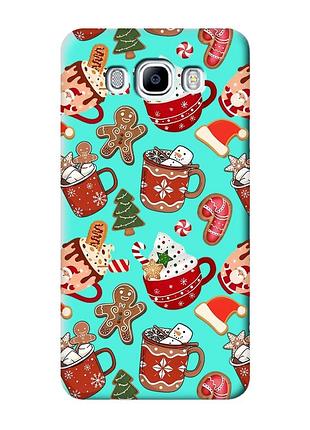 Матовый бирюзовый чехол на samsung galaxy j7(2016) j710 рождество (принт 428)
