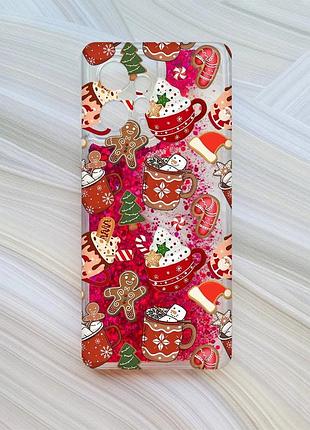 Чехол с плавающими розовыми блестками на xiaomi redmi note 12 4g рождество (принт 428)