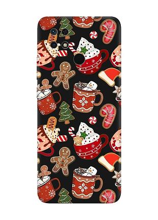 Матовый черный чехол на xiaomi redmi 10c рождество (принт 428)
