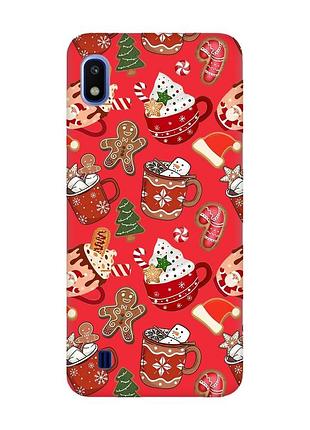 Матовый красный чехол на samsung galaxy а10 (2019) а105 рождество (принт 428)