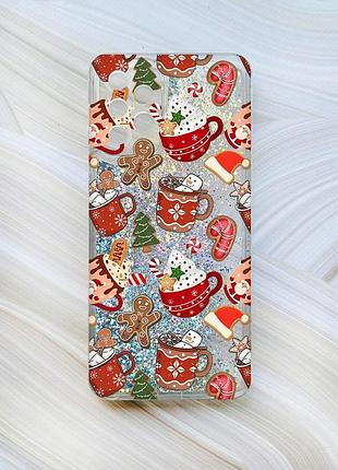 Чехол с плавающими серебряными блестками на samsung galaxy a23 рождество (принт 428)