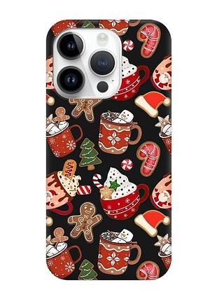Матовый черный чехол на apple iphone 14 pro рождество (принт 428)