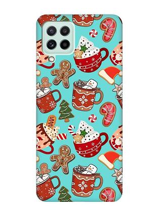 Матовый бирюзовый чехол на samsung galaxy m32/m22/a22 4g рождество (принт 428)
