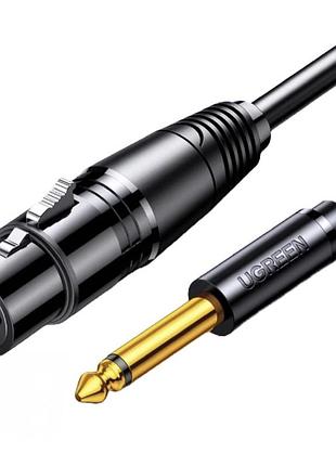 Аудіокабель ugreen av131 jack 6.35 мм - xlr 5 м екранований hi-fi чорний
