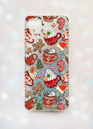Чехол с плавающими серебряными блестками на xiaomi redmi note 11 pro рождество (принт 428)