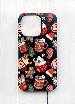 Матовый чехол на iphone 15 pro черный рождество (принт 428)