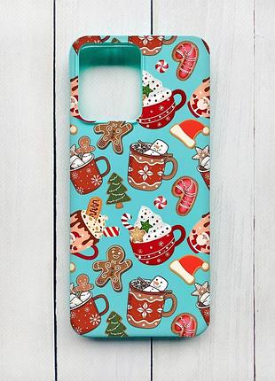 Матовый чехол на xiaomi redmi 12 бирюзовый рождество (принт 428)