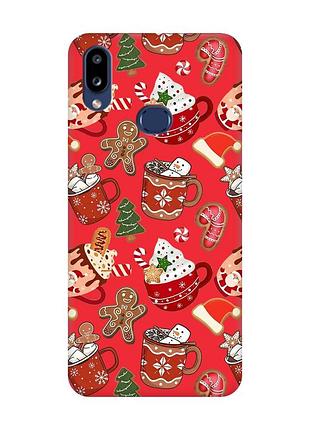 Матовый красный чехол на samsung galaxy a10s (a107) рождество (принт 428)