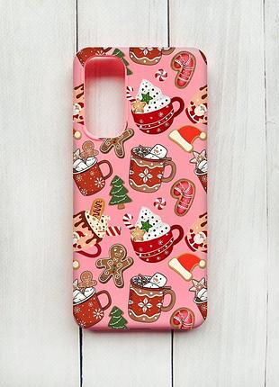 Матовый чехол на samsung galaxy m54 розовый рождество (принт 428)