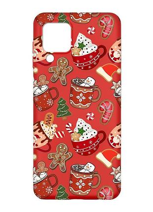 Матовый красный чехол на samsung galaxy m32/a22/m22 4g рождество (принт 428)