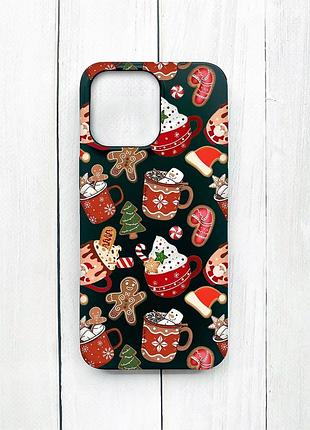Матовый чехол на iphone 15 pro max черный рождество (принт 428)