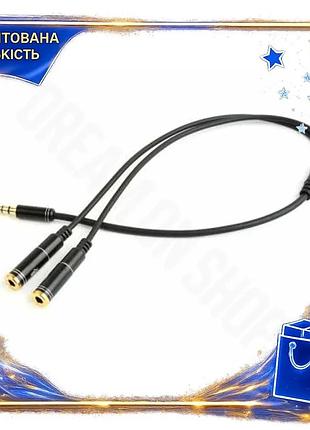 Dm кабель-перехідник звуковий 3,5 специфікація 2.2 мм 4-pin m на 2x3,5 мм f 20 см чорний для навушникі spe|lz