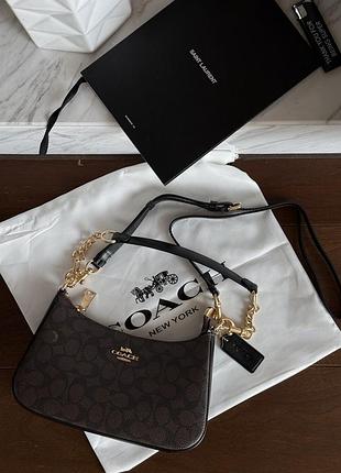 Coach teri shoulder bag in signature canvas brown/black [крафтова коробка]