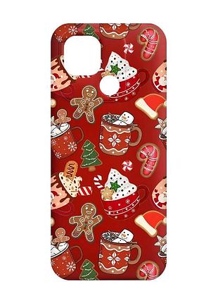 Матовый красный чехол на xiaomi redmi 10c рождество (принт 428)